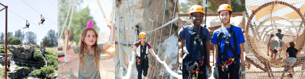Quarry Park Adventures ziplines, aerial adventure elements, and kids play area are a great choice for a fun birthday party.